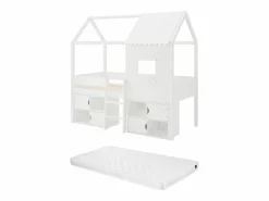 Vente-unique Cama Montessori|Cama elevada estilo cabaña 90 x 190 cm en pino y MDF en color + colchón - VALESKIA