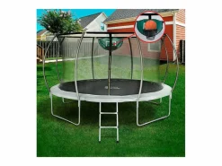 Habitat et jardin Cama Elástica|Cama elástica con red interior y aro de baloncesto "jumper" Ø4,25 m - Gris