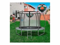 Habitat et jardin Cama Elástica|Cama elástica con red interior y aro de baloncesto "jumper" Ø3.05 - Gris