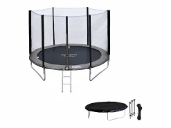 Cama elástica de 180 cm reversible /gris CAIRNS + red de seguridad + escalera + lona + kit de anclaje.^Happy Garden Sale