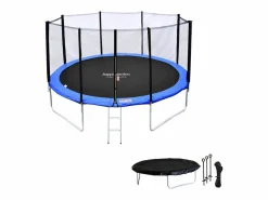 Happy Garden Cama Elástica|Cama elástica de 370cm reversible /azul, Pack trampolín PERTH + red de seguridad + escalera + lona + kit de anclaje.