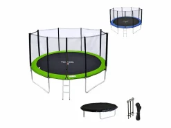 Happy Garden Cama elástica de 430cm reversible /azul, Pack trampolín MELBOURNE + red de seguridad + escalera + lona + kit de anclaje. - Verde Hot