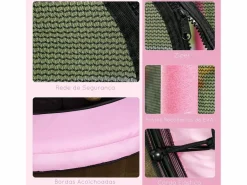 Homcom Cama elástica Jump entrada con cremallera y red de seguridad Ø140x190 cm Rosa Hot