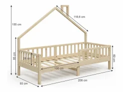 Vicco Cama en forma de casa madera natural 208x93x155 noemi Color natural claro Discount