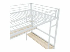 ModernLuxe Cama Alta|Cama entrepiso de hierro - 90x200 cm - con escritorio y 5 estantes -