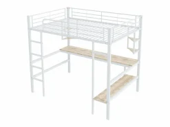 ModernLuxe Cama Alta|Cama entrepiso de hierro - 90x200 cm - con escritorio y 5 estantes -