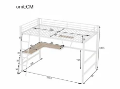 ModernLuxe Cama entrepiso de hierro - 90x200 cm - con escritorio esquinero y estante - Blanco Best