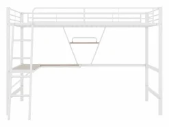 ModernLuxe Cama entrepiso de hierro - 90x200 cm - con escritorio esquinero y estante - Blanco Best
