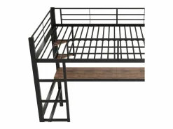 ModernLuxe Cama entrepiso de hierro - 90x200cm - con escritorio y 5 estantes - Negro Sale