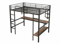 ModernLuxe Cama entrepiso de hierro - 90x200cm - con escritorio y 5 estantes - Negro Sale