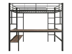 ModernLuxe Cama entrepiso de hierro - 90x200cm - con escritorio y 5 estantes - Negro Sale