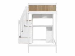ModernLuxe Cama Alta|Cama entrepiso de madera - 90x200 cm - con escritorio, estantes y escalera de almacenamiento -