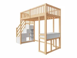 ModernLuxe Cama entrepiso de madera 90x200 cm - con mesa y escalera de almacenamiento - Natural y Blanco Color natural claro / Blanco Online