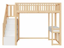 ModernLuxe Cama entrepiso de madera 90x200 cm - con mesa y escalera de almacenamiento - Natural y Blanco Color natural claro / Blanco Online