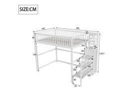 Merax Cama entrepiso de 140x200 con escalera, cama infantil de madera blanca con estante de almacenamiento, armario sencillo Blanco Best