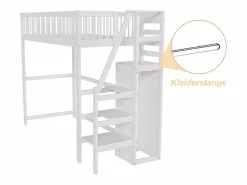 Merax Cama entrepiso de 90x200 con escalera, cama infantil de madera blanca con estante de almacenamiento, armario sencillo Blanco New