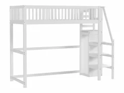 Merax Cama entrepiso de 90x200 con escalera, cama infantil de madera blanca con estante de almacenamiento, armario sencillo Blanco New