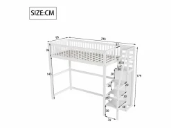 Merax Cama entrepiso de 90x200 con escalera, cama infantil de madera blanca con estante de almacenamiento, armario sencillo Blanco New