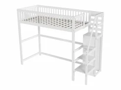 Merax Cama entrepiso de 90x200 con escalera, cama infantil de madera blanca con estante de almacenamiento, armario sencillo Blanco New
