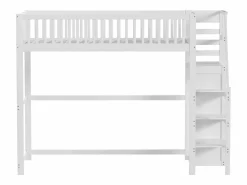 Merax Cama entrepiso de 90x200 con escalera, cama infantil de madera blanca con estante de almacenamiento, armario sencillo Blanco New
