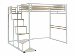 Vente-unique Cama Alta|Cama Infantil|Cama entreplanta JOGUI de 140 x 200 cm en metal y MDF