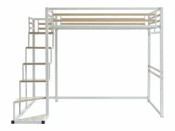 Vente-unique Cama Alta|Cama Infantil|Cama entreplanta JOGUI de 140 x 200 cm en metal y MDF