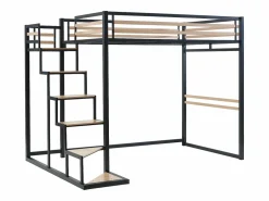 Vente-unique Cama Alta|Cama Infantil|Cama entreplanta JOGUI 140x200 cm en metal y MDF, color y natural -