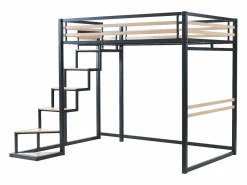 Vente-unique Cama Alta|Cama Infantil|Cama entreplanta JOGUI 140x200 cm en metal y MDF, color y natural -