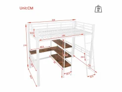 Cama entresuelo 90*200 cm, sin colchón, cama con escritorio, varios estantes, barandillas, escalera,^KOMHTOM Clearance