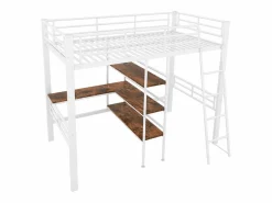 Cama entresuelo 90*200 cm, sin colchón, cama con escritorio, varios estantes, barandillas, escalera,^KOMHTOM Clearance