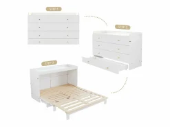 Cama escamoteable 140x200 cm - con puerto USB + toma eléctrica - con iluminación LED - Cama convertible - ​ (colchón no incluido)^ModernLuxe Best