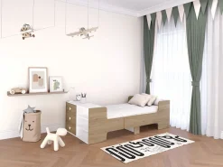 Vente-unique Cama evolutiva 90 x 140/170/190 cm con almacenamiento natural y blanco - GAROLIO Color natural claro / Blanco Hot