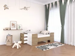 Vente-unique Cama evolutiva 90 x 140/170/190 cm con almacenamiento natural y blanco - GAROLIO Color natural claro / Blanco Hot
