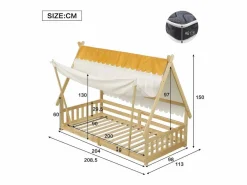 Cama individual 90 x 200 cm - Cama infantil con barrera y tienda de campaña - diseño de cabaña de madera - colchón no incluido^ Online