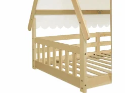 Cama individual 90 x 200 cm - Cama infantil con barrera y tienda de campaña - diseño de cabaña de madera - colchón no incluido^ Online