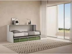 Cama individual abatible Kando con sofá y colchón de fresno blanco, color^ITAMOBY