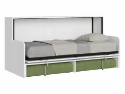 Cama individual abatible Kando con sofá y colchón de fresno blanco, color^ITAMOBY