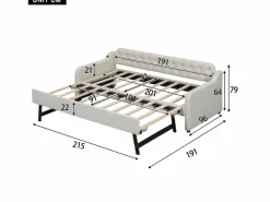 Merax Cama individual con sofá cama - 2 x 90 x 190 cm - Sofá cama con USB - Lino + MDF - Beige Best