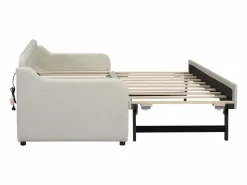Merax Cama individual con sofá cama - 2 x 90 x 190 cm - Sofá cama con USB - Lino + MDF - Beige Best