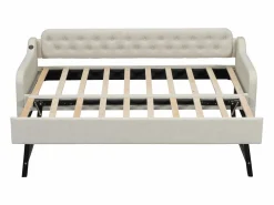 Merax Cama individual con sofá cama - 2 x 90 x 190 cm - Sofá cama con USB - Lino + MDF - Beige Best