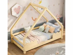 Merax Cama Montessori|Cama infantil - 90 x 200 cm - con protección anticaídas - madera maciza - natural