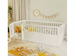 Cama infantil 90 x 200 cm - marco de cama de madera - con barreras de seguridad - con puerta - (somier de láminas no incluido)^ModernLuxe Discount