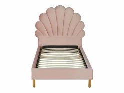 Vente-unique Cama Terciopelo|Cama infantil 90 x 190 cm cabecero terciopelo con forma de concha rosa con colchón MOANA