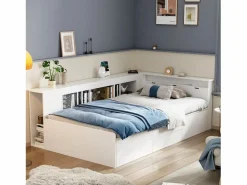 Merax Cama infantil 90 x 200 cm con 4 cajones + librería y mueble de almacenaje - MDF - Blanco Best