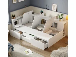 Merax Cama infantil 90 x 200 cm con 4 cajones + librería y mueble de almacenaje - MDF - Blanco Best