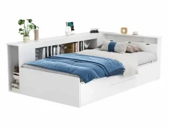 Merax Cama infantil 90 x 200 cm con 4 cajones + librería y mueble de almacenaje - MDF - Blanco Best