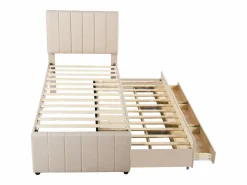 Hauss Spole Cama infantil acolchada 90x200 cm con cama nido 90x190 cm con cajones de almacenamiento, en lino, sin colchón, Beige Hot