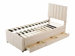 Hauss Spole Cama infantil acolchada 90x200 cm con cama nido 90x190 cm con cajones de almacenamiento, en lino, sin colchón, Beige Hot