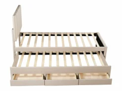 Hauss Spole Cama infantil acolchada 90x200 cm con cama nido 90x190 cm con cajones de almacenamiento, en lino, sin colchón, Beige Hot