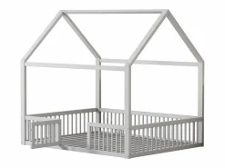 Cama infantil blanca de 140 x 200 cm con puerta de seguridad y láminas de somier, sin colchón^OKWISH Best
